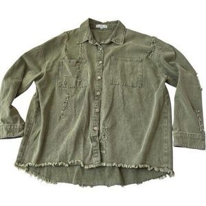 Blakeley Oversized Distressed Shacket Shirt jacket Olive Green L/XL